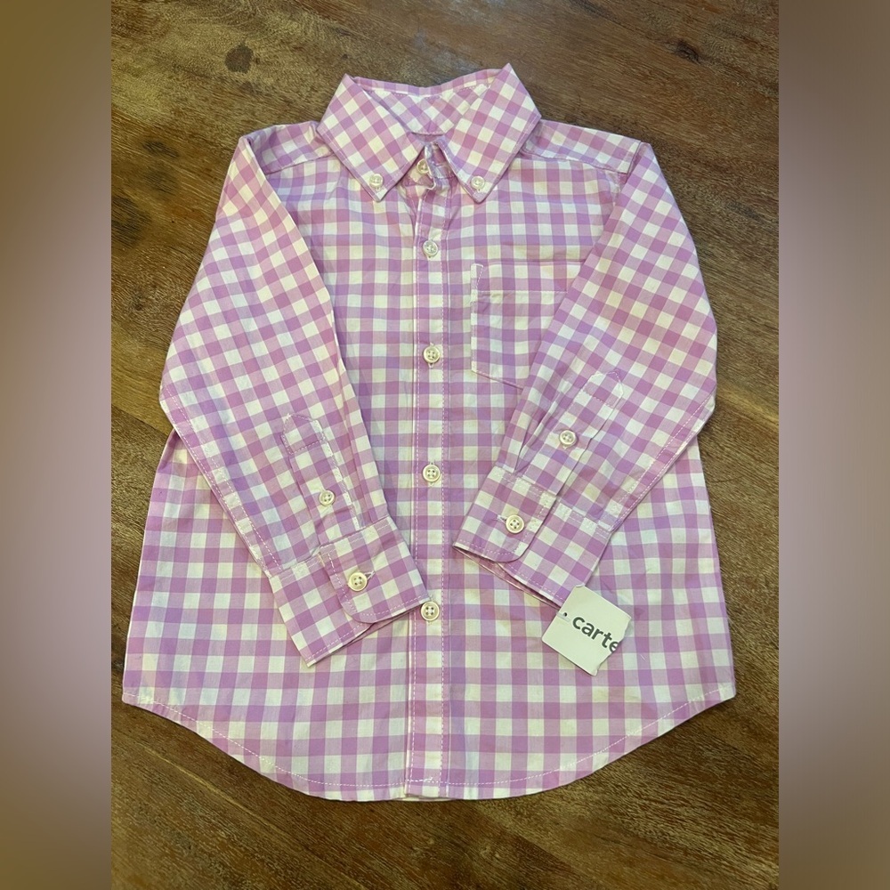 NWT Carters toddler purple and white plaid button down shirt size 2T